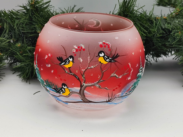 Windlicht Winterlandschaft, rot-weiß - UKR